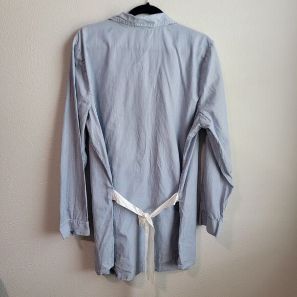 J.Jill Blue & White Collared Striped Pleated Long Sleeve Button Up Shirt sz M - Picture 4 of 7